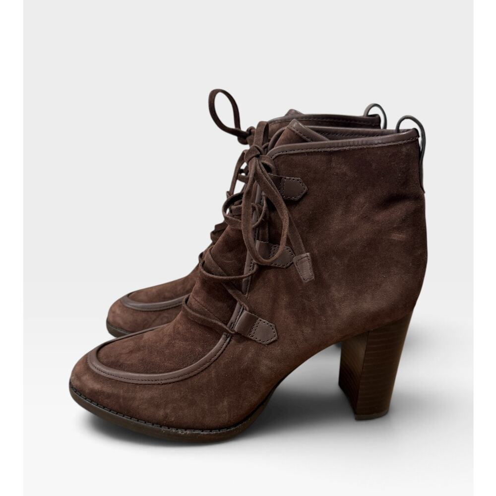 Lauren Ralph Lauren Mabel Dark Brown Suede Lace Up Ankle Boots 7.5 38.5